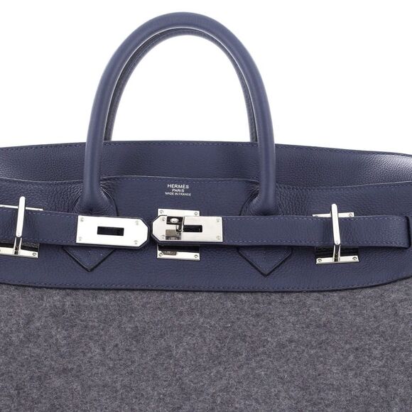 Hermes HAC Birkin Bag Todoo Wool and Blue Togo with Palladium Hardware 40 - Picture 6 of 8